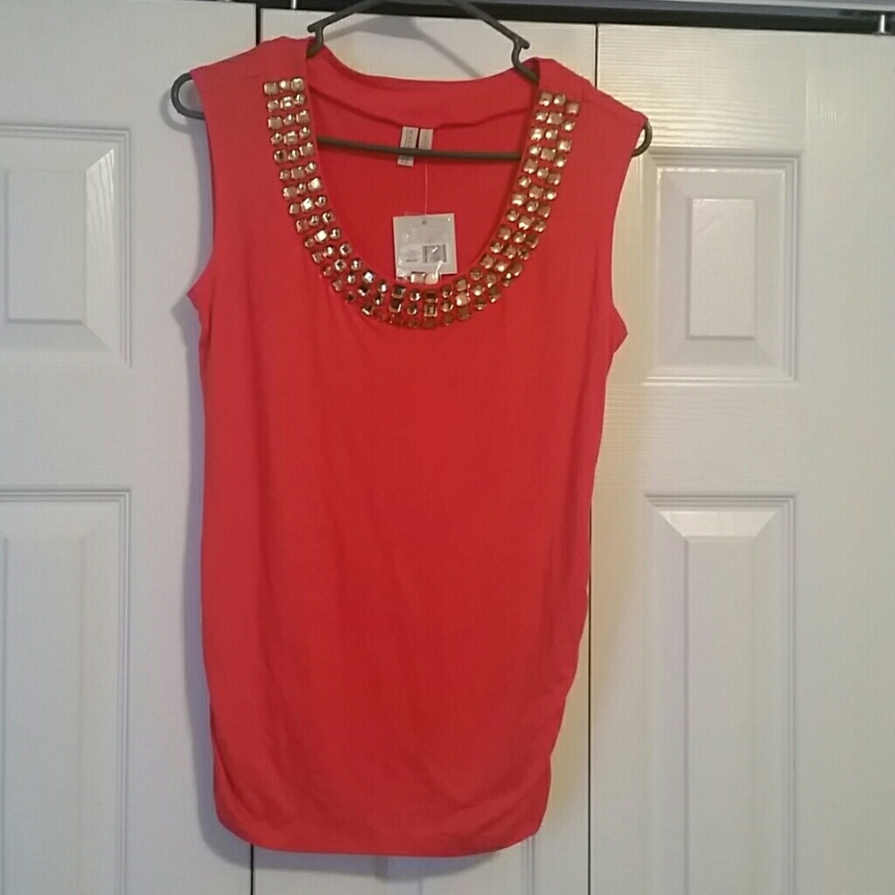 Orange Madison shirt with decorative neckline